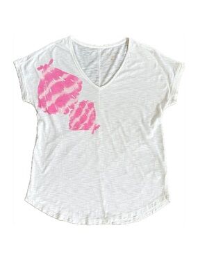 Lilly Pulitzer White V-neck T-shirt Pink Sea Shell Graphic Size XXS